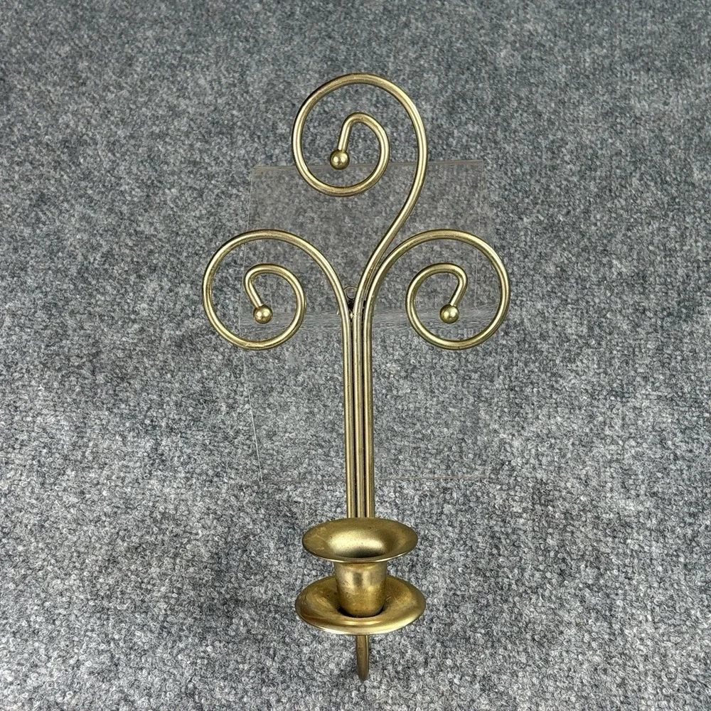 Vintage Metal Wall Hanging Candle Holder Scroll‎ Design 11in Ornate Decor Gold